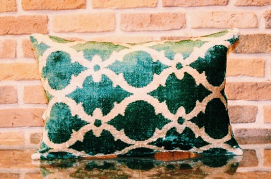 Velvet Ikat Cushion Cover - Emerald
