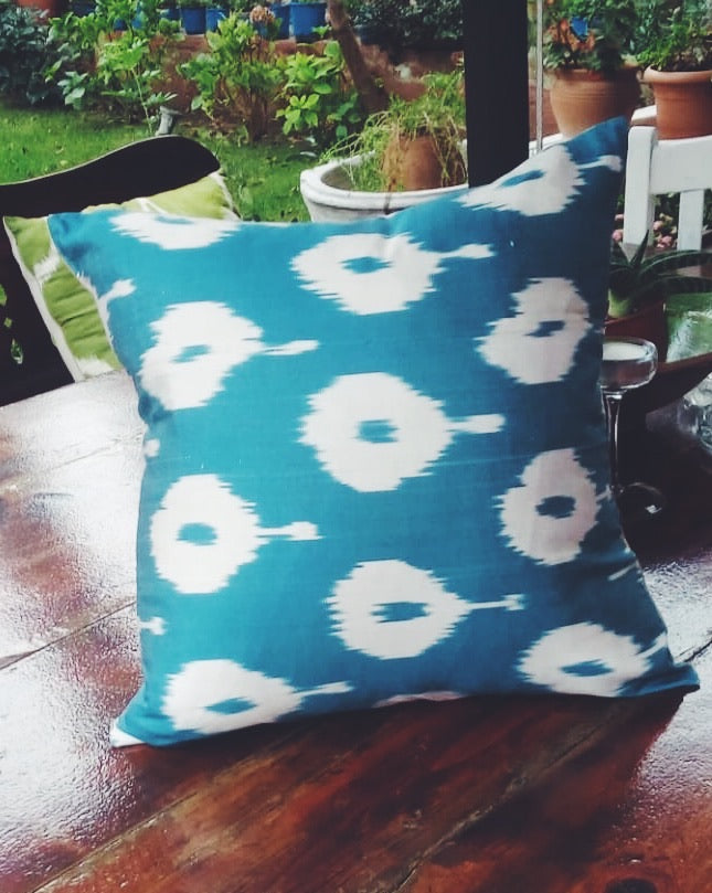 Silk Ikat Cushion Cover - Blue Tree