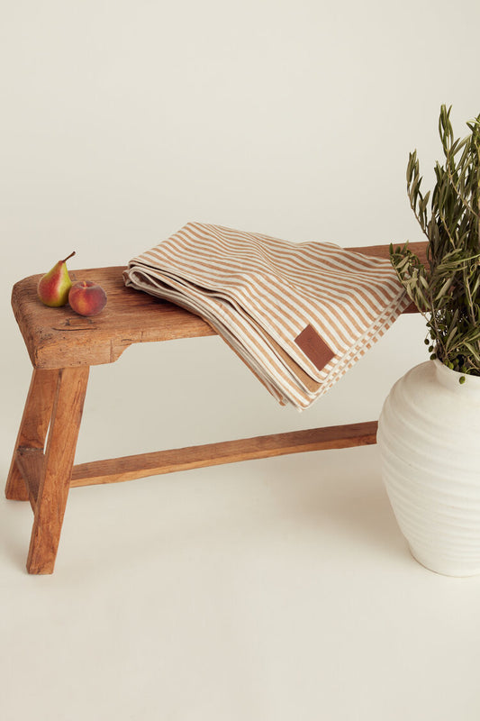 Toffee Stripe Linen Picnic Rug