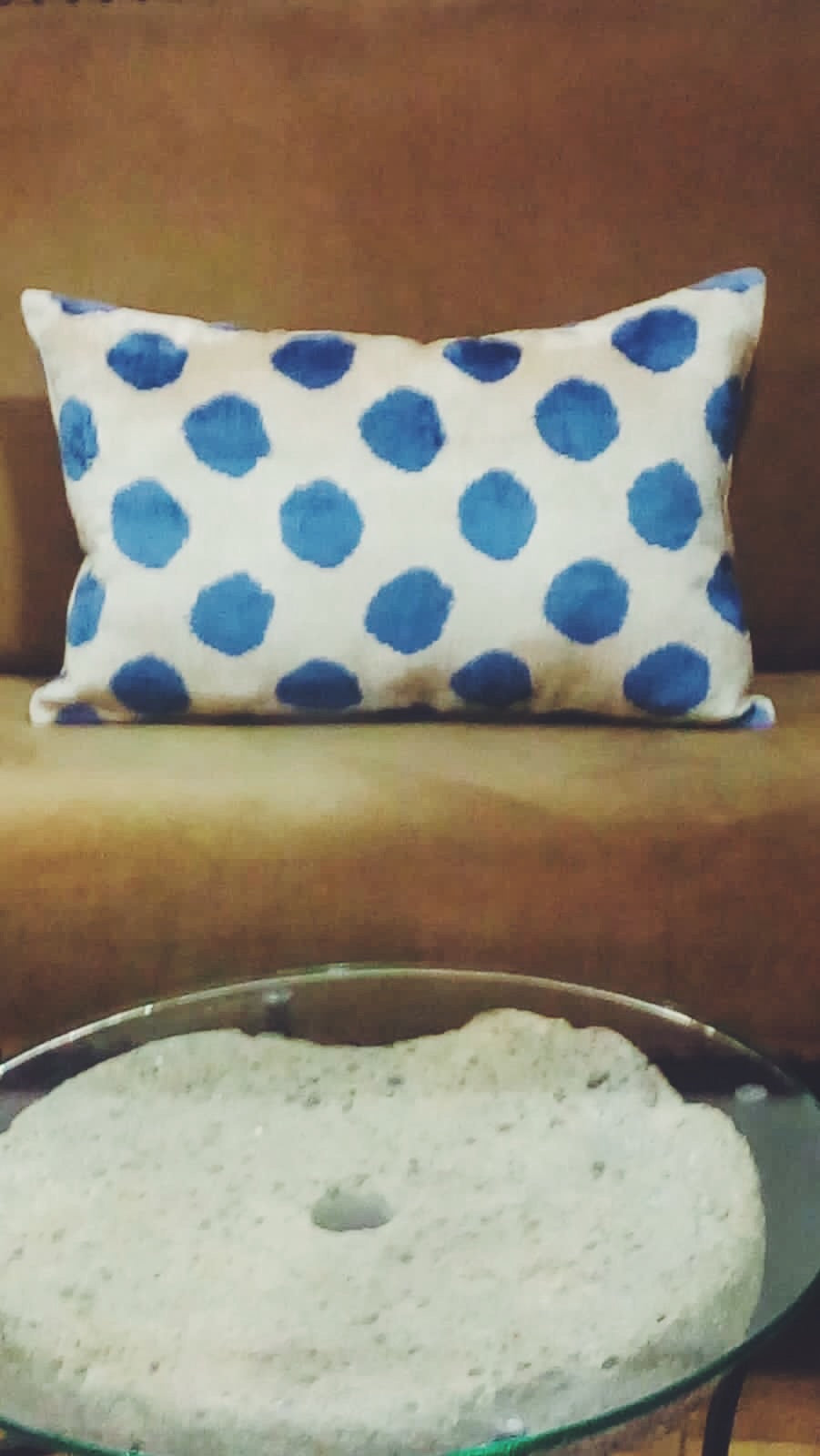 Velvet Ikat Cushion Cover - Blue Polka Dot