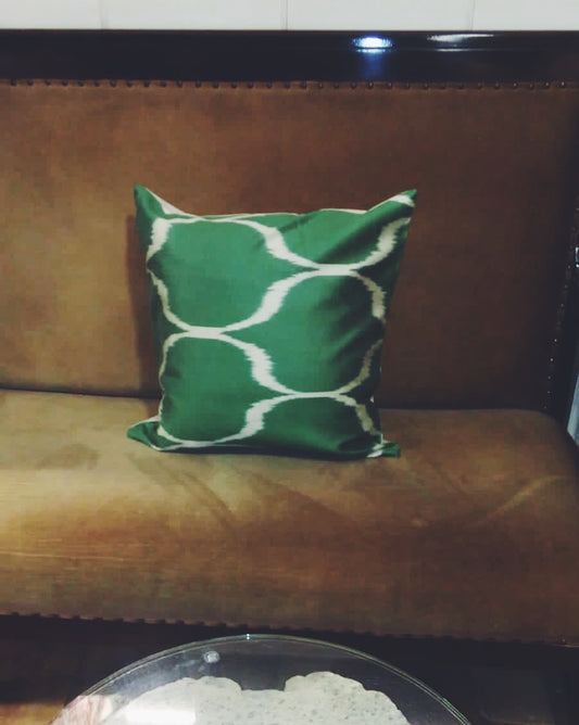 Silk Ikat Cushion Cover - Green Diamond